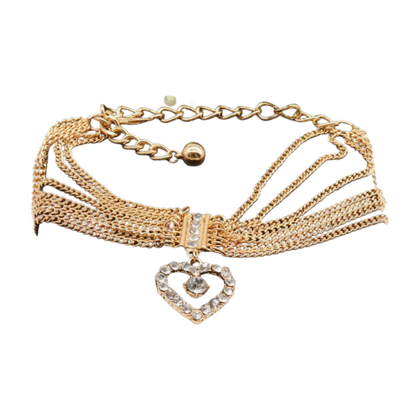 Brand New Women Gold Metal Chain Boot Bracelet Shoe Heart Charm