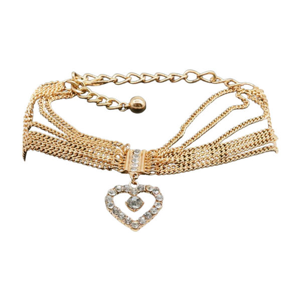 Brand New Women Gold Metal Chain Boot Bracelet Shoe Heart Charm