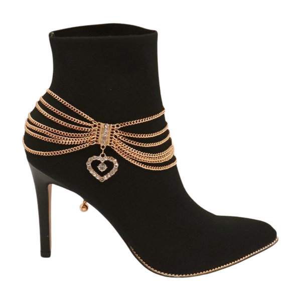 Brand New Women Gold Metal Chain Boot Bracelet Shoe Heart Charm