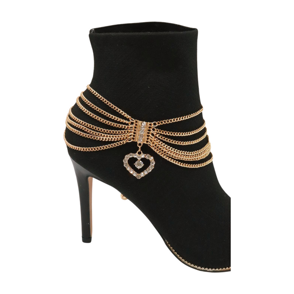 Brand New Women Gold Metal Chain Boot Bracelet Shoe Heart Charm