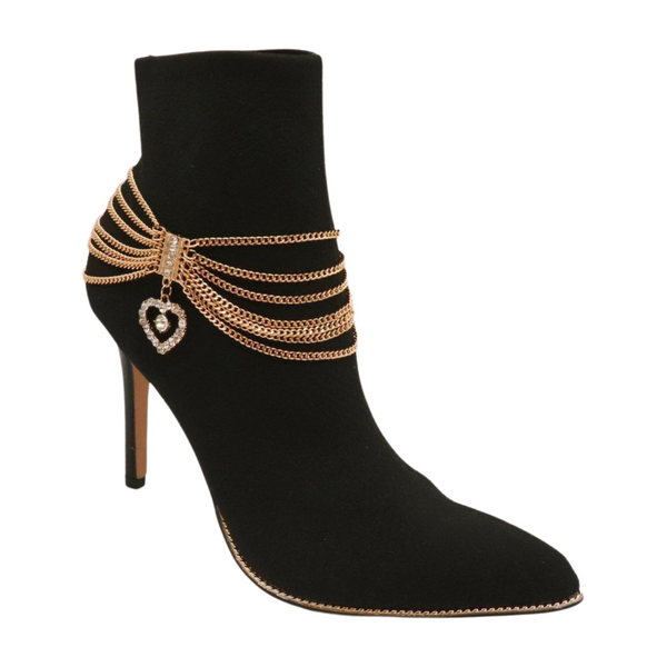 Brand New Women Gold Metal Chain Boot Bracelet Shoe Heart Charm
