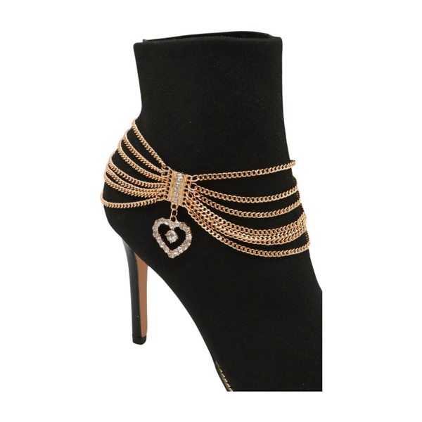 Brand New Women Gold Metal Chain Boot Bracelet Shoe Heart Charm