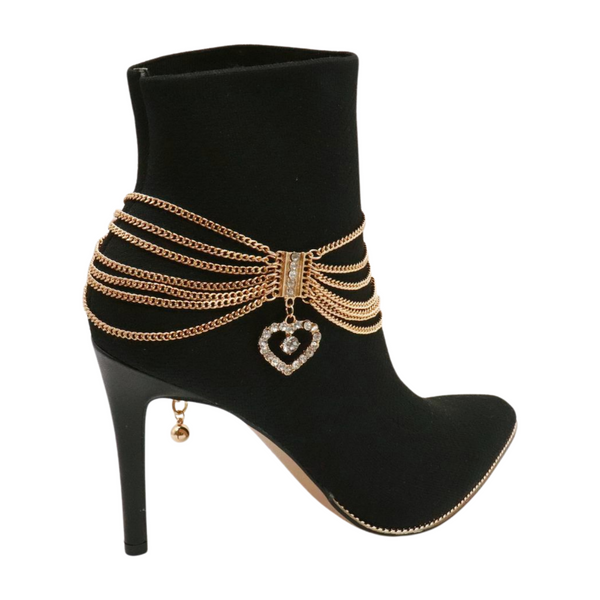 Brand New Women Gold Metal Chain Boot Bracelet Shoe Heart Charm