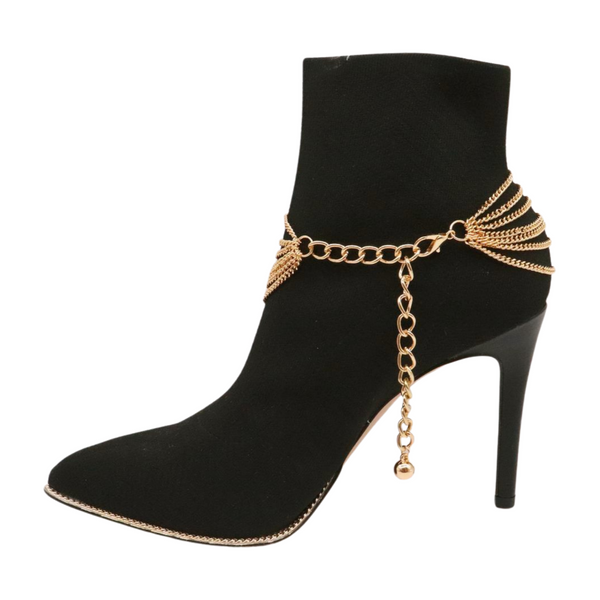 Brand New Women Gold Metal Chain Boot Bracelet Shoe Heart Charm