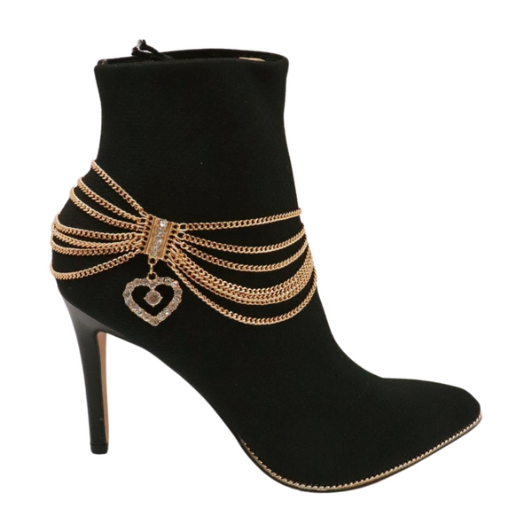 Brand New Women Gold Metal Chain Boot Bracelet Shoe Heart Charm