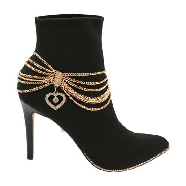 Brand New Women Gold Metal Chain Boot Bracelet Shoe Heart Charm