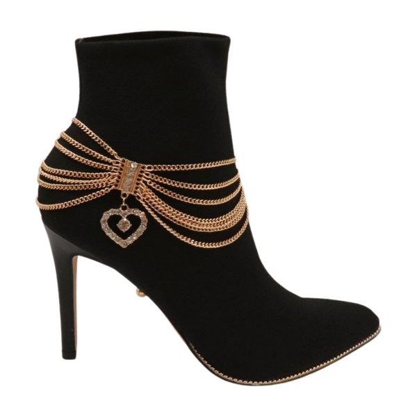 Brand New Women Gold Metal Chain Boot Bracelet Shoe Heart Charm