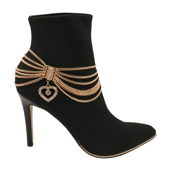 Brand New Women Gold Metal Chain Boot Bracelet Shoe Heart Charm