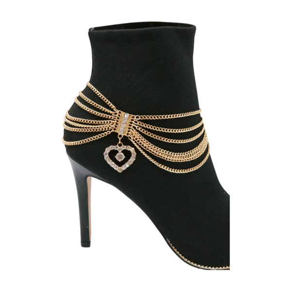 Brand New Women Gold Metal Chain Boot Bracelet Shoe Heart Charm