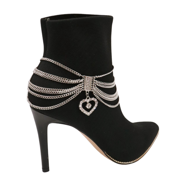 Brand New Women Silver Metal Chain Boot Bracelet Shoe Anklet Heart Charm