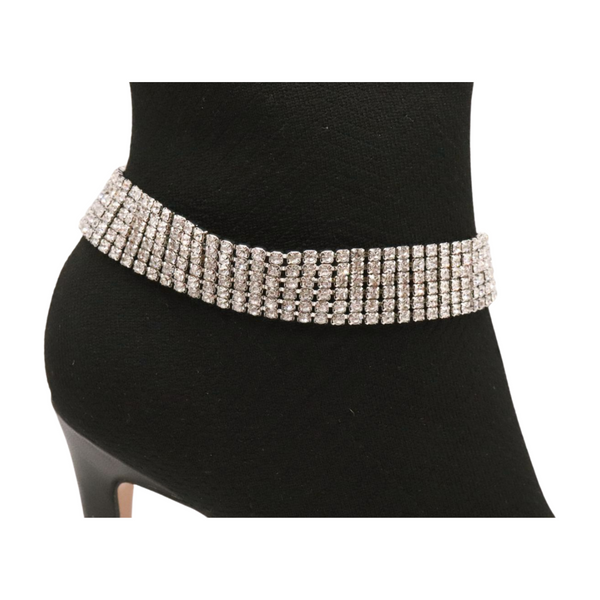 Brand New Women Silver Metal Boot Chain Bracelet Shoe Bling Rhinestones Charm