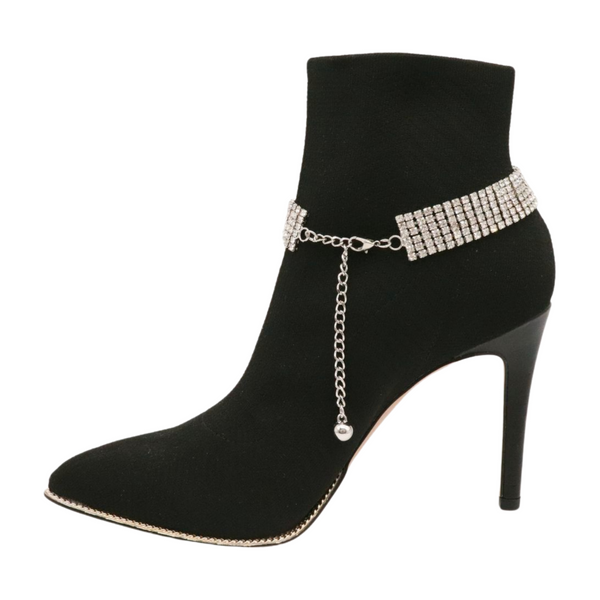 Brand New Women Silver Metal Boot Chain Bracelet Shoe Bling Rhinestones Charm