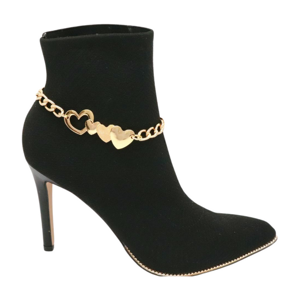 Brand New Women Gold Metal Chain Boot Bracelet Shoe Heart Charm