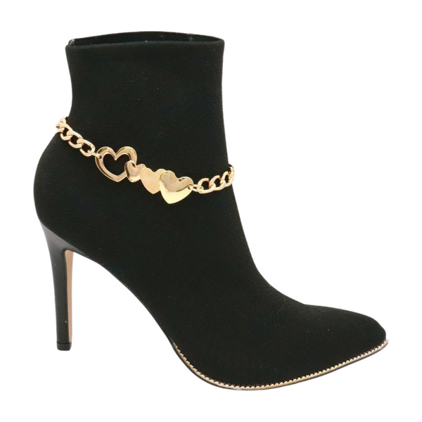Brand New Women Gold Metal Chain Boot Bracelet Shoe Heart Charm