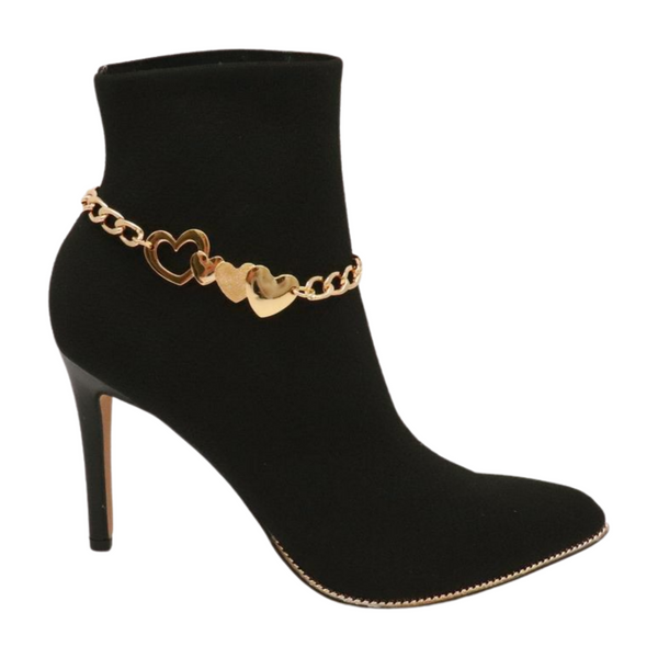 Brand New Women Gold Metal Chain Boot Bracelet Shoe Heart Charm