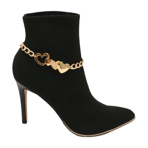 Brand New Women Gold Metal Chain Boot Bracelet Shoe Heart Charm
