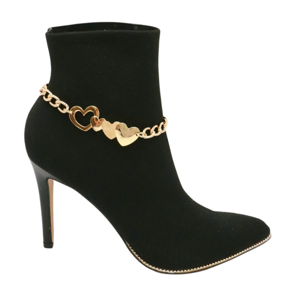 Brand New Women Gold Metal Chain Boot Bracelet Shoe Heart Charm