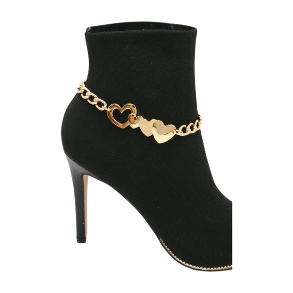 Brand New Women Gold Metal Chain Boot Bracelet Shoe Heart Charm