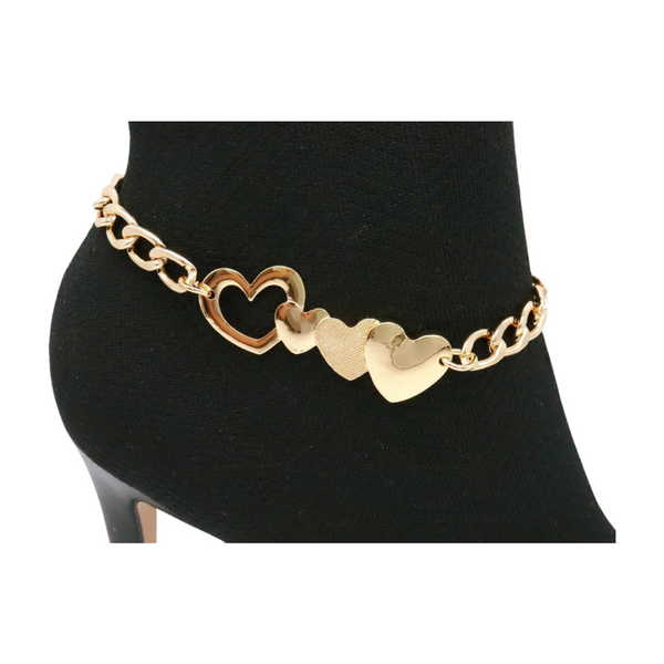 Brand New Women Gold Metal Chain Boot Bracelet Shoe Heart Charm