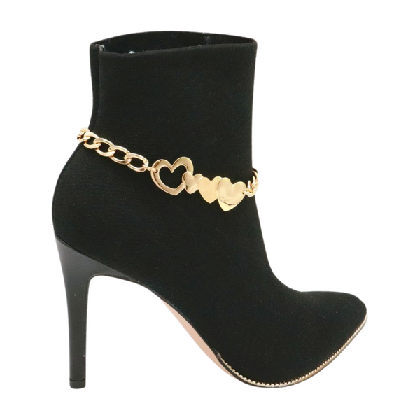 Brand New Women Gold Metal Chain Boot Bracelet Shoe Heart Charm