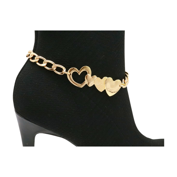 Brand New Women Gold Metal Chain Boot Bracelet Shoe Heart Charm