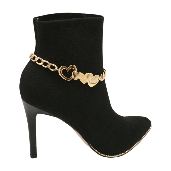 Brand New Women Gold Metal Chain Boot Bracelet Shoe Heart Charm