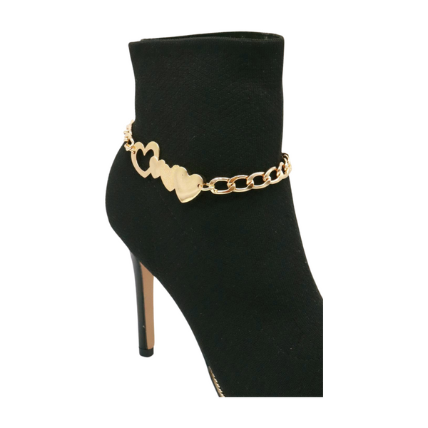 Brand New Women Gold Metal Chain Boot Bracelet Shoe Heart Charm