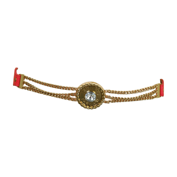 Brand New Women Coral Pink Stretch Belt Gold Metal Chain Fashion Charm S M