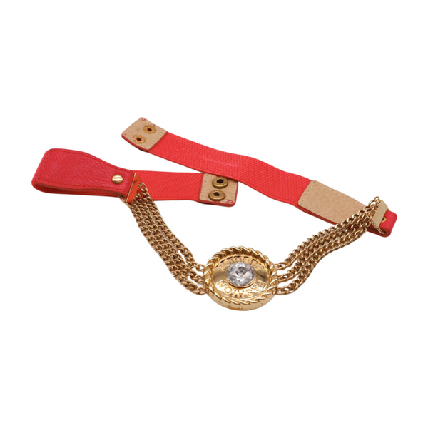 Brand New Women Coral Pink Stretch Belt Gold Metal Chain Fashion Charm S M