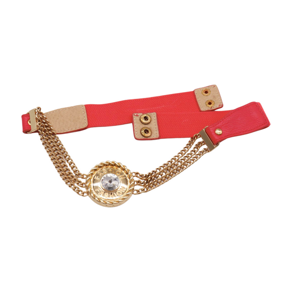 Brand New Women Coral Pink Stretch Belt Gold Metal Chain Fashion Charm S M