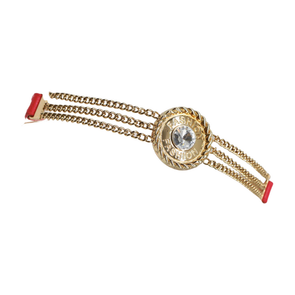 Brand New Women Coral Pink Stretch Belt Gold Metal Chain Fashion Charm S M