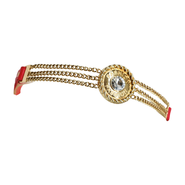 Brand New Women Coral Pink Stretch Belt Gold Metal Chain Fashion Charm S M