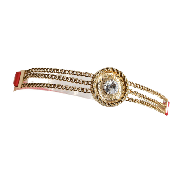 Brand New Women Coral Pink Stretch Belt Gold Metal Chain Fashion Charm S M