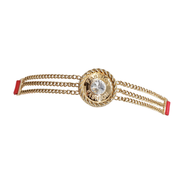 Brand New Women Coral Pink Stretch Belt Gold Metal Chain Fashion Charm S M