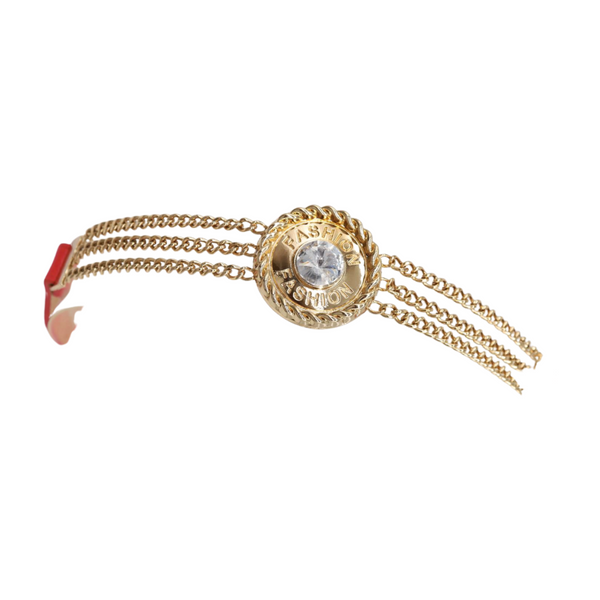 Brand New Women Coral Pink Stretch Belt Gold Metal Chain Fashion Charm S M