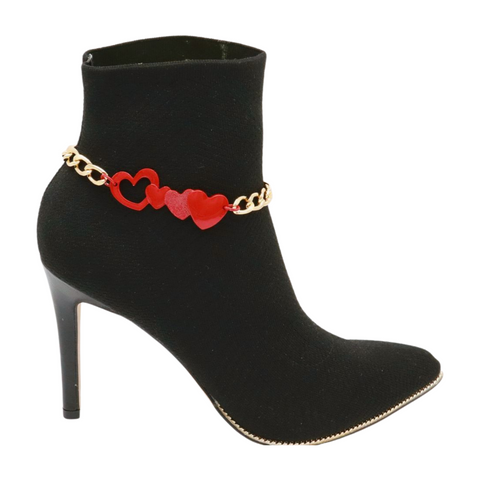 Brand New Women Gold Metal Boot Chain Bracelet Shoe Red Heart Charm