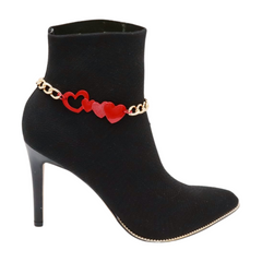 Gold Metal Boot Chain Bracelet Shoe Red Heart Charm