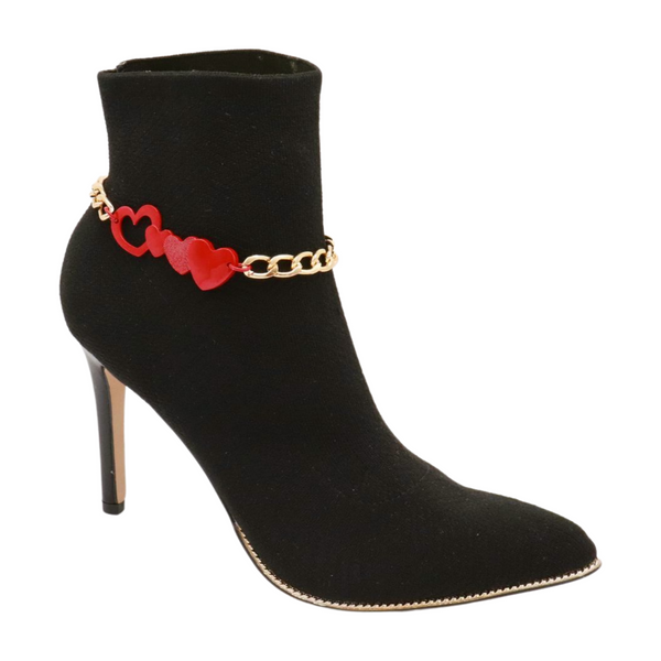 Brand New Women Gold Metal Boot Chain Bracelet Shoe Red Heart Charm