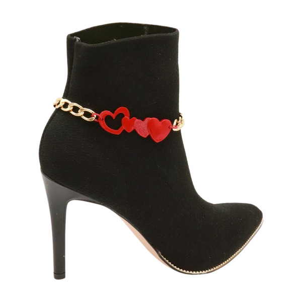 Brand New Women Gold Metal Boot Chain Bracelet Shoe Red Heart Charm