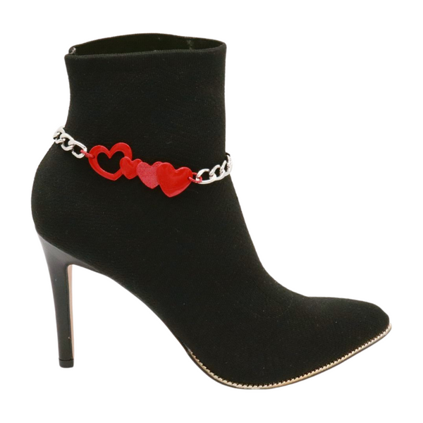 Brand New Women Silver Metal Boot Chain Bracelet Shoe Red Heart Charm