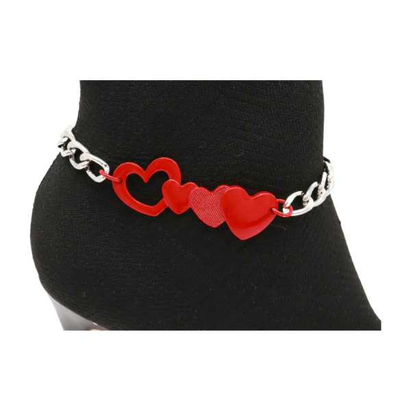 Brand New Women Silver Metal Boot Chain Bracelet Shoe Red Heart Charm