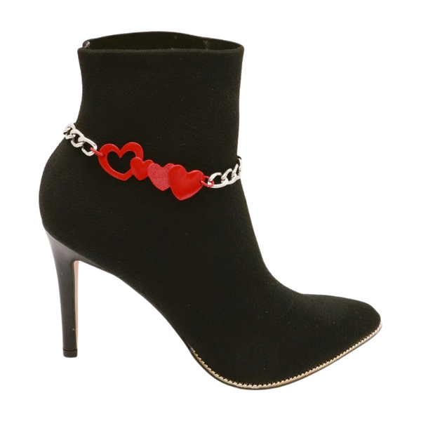 Brand New Women Silver Metal Boot Chain Bracelet Shoe Red Heart Charm