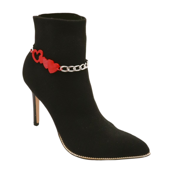Brand New Women Silver Metal Boot Chain Bracelet Shoe Red Heart Charm