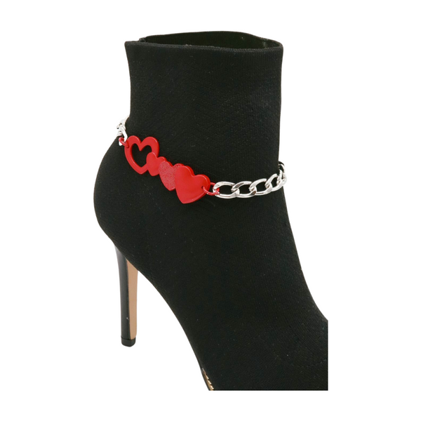 Brand New Women Silver Metal Boot Chain Bracelet Shoe Red Heart Charm