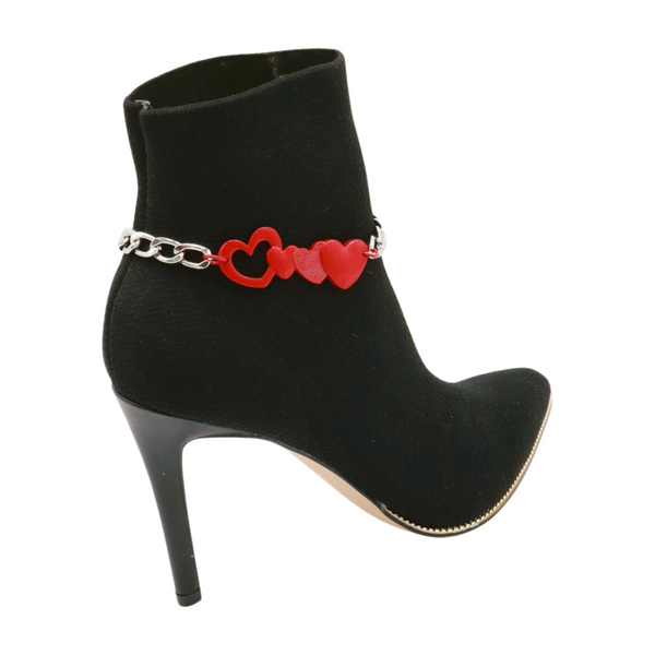 Brand New Women Silver Metal Boot Chain Bracelet Shoe Red Heart Charm