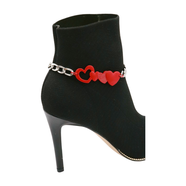 Brand New Women Silver Metal Boot Chain Bracelet Shoe Red Heart Charm