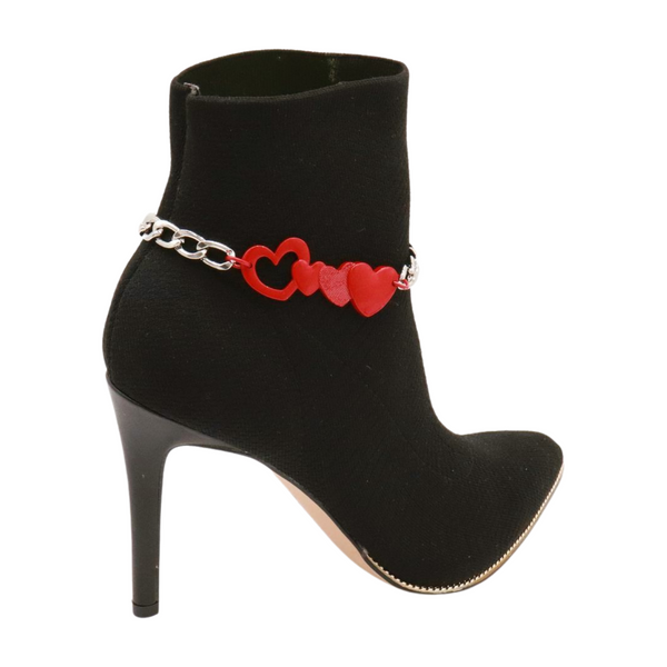 Brand New Women Silver Metal Boot Chain Bracelet Shoe Red Heart Charm