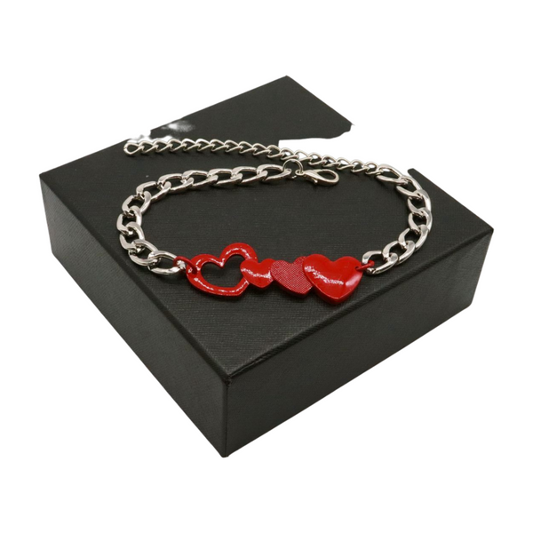 Brand New Women Silver Metal Boot Chain Bracelet Shoe Red Heart Charm