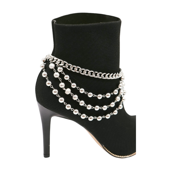 Brand New Women Silver Metal Chain Boot Bracelet Shoe Ball Waves Charm