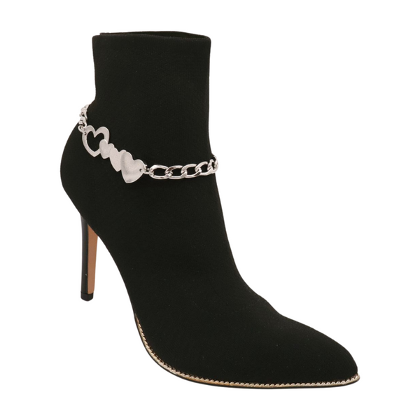 Brand New Women Silver Metal Chain Boot Bracelet Shoe Heart Love Charm